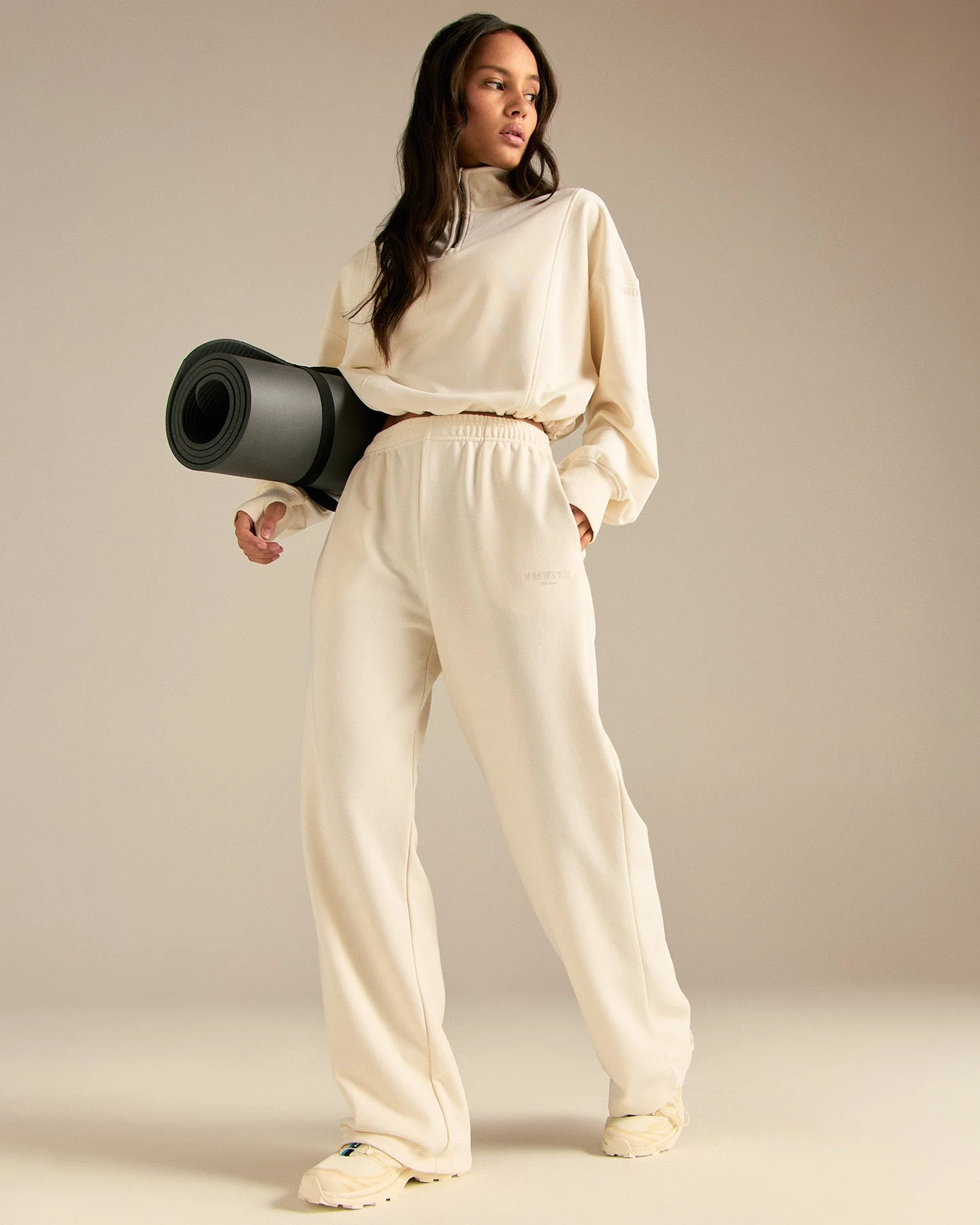 Comfort Lightweight Straight Leg Mid Waist Joggers | Coconut White - Image 2