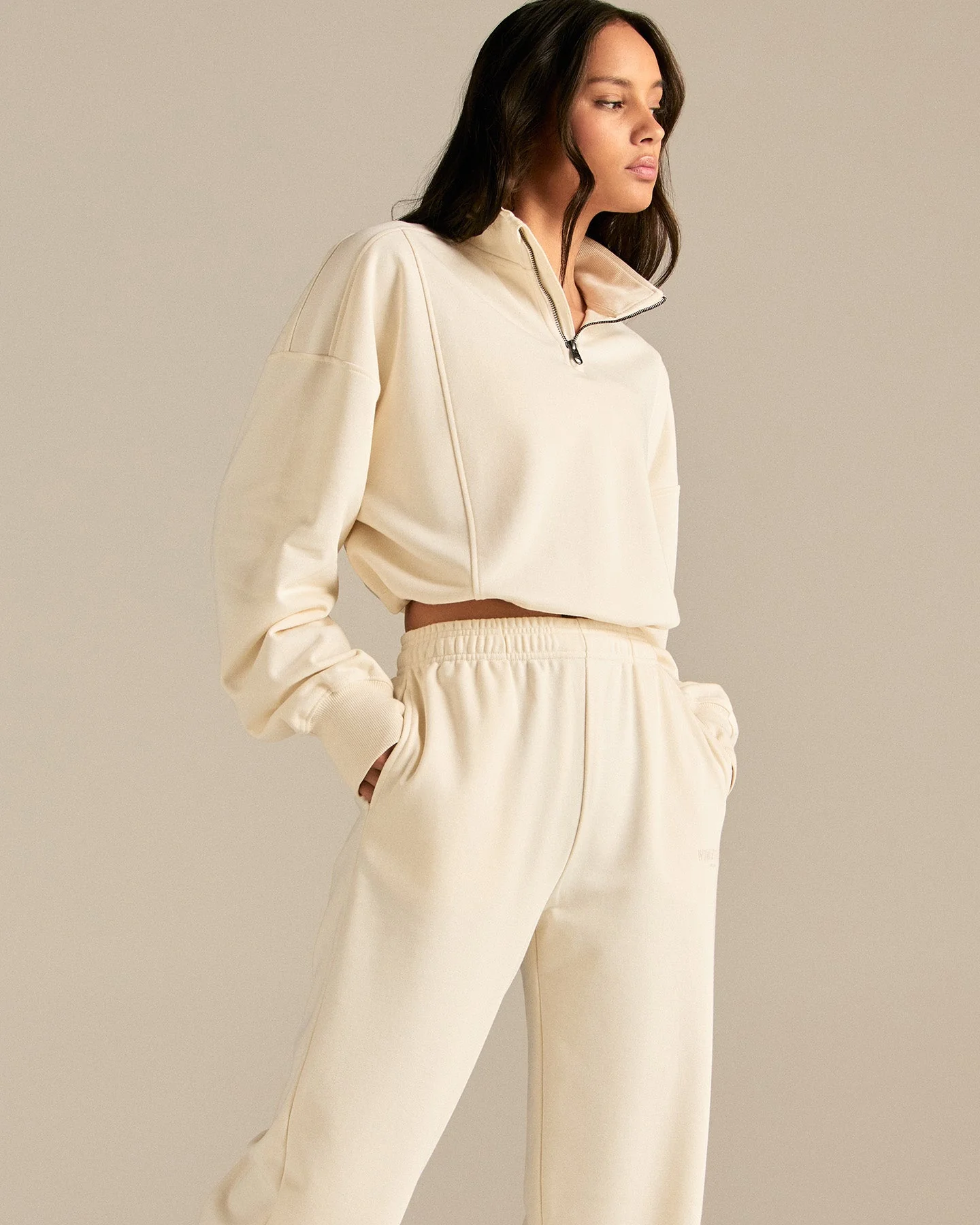 Comfort Lightweight Straight Leg Mid Waist Joggers | Coconut White - Image 4