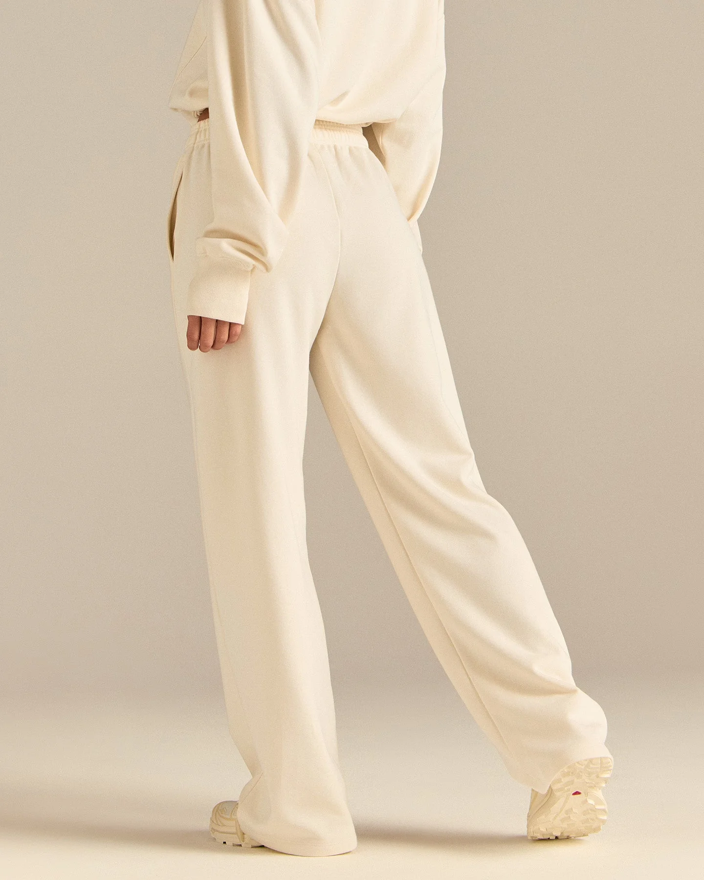 Comfort Lightweight Straight Leg Mid Waist Joggers | Coconut White - Image 6