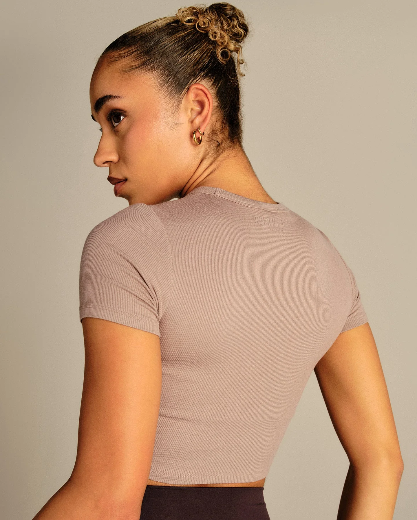 Comfort Ribbed Cropped T-Shirt | Mauve Taupe - Image 3