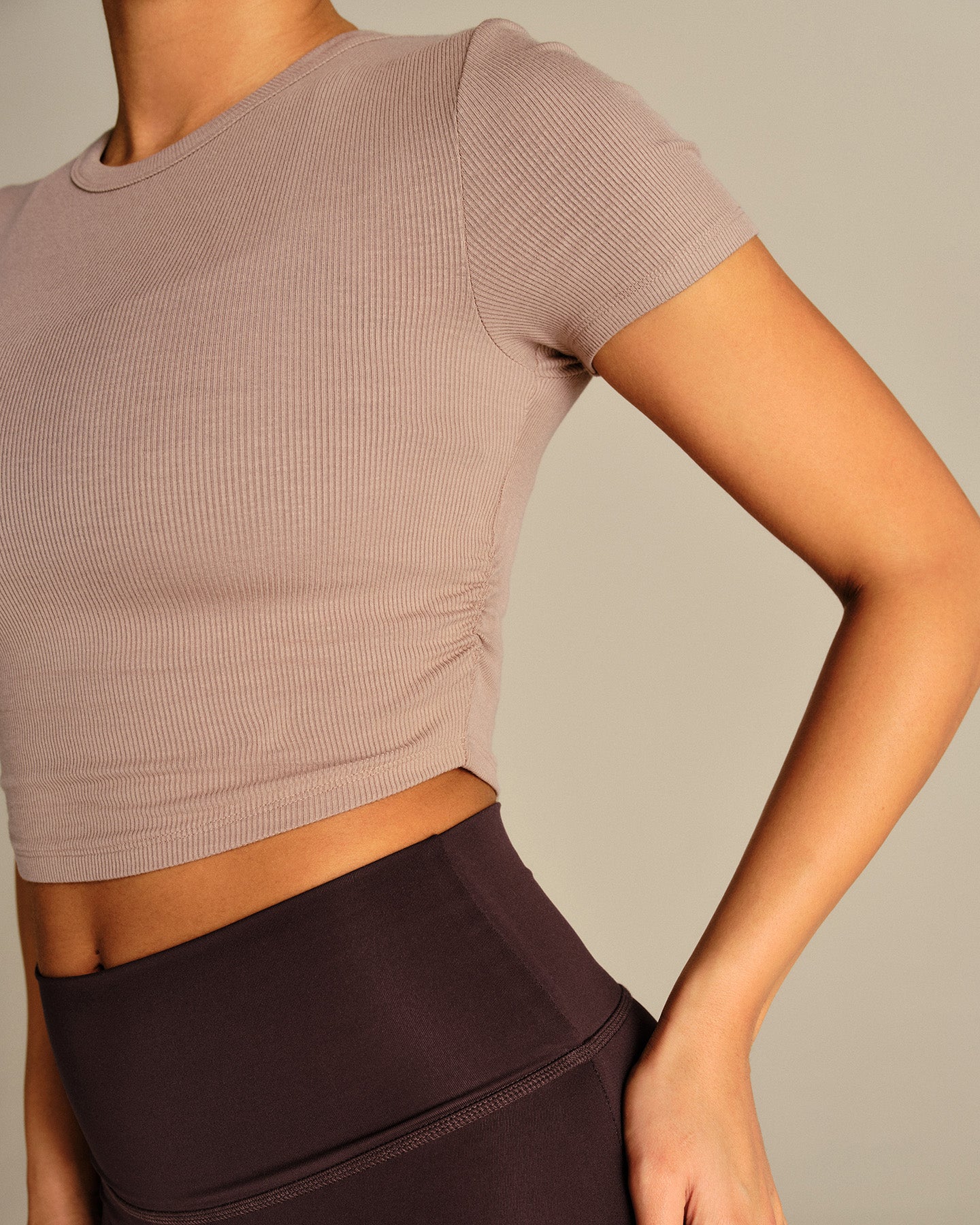 Comfort Ribbed Cropped T-Shirt | Mauve Taupe - Image 6