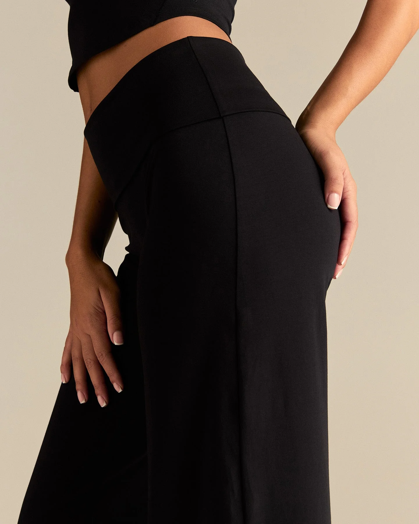 Cotton Contour Fold Over Straight Leg Pants | Black - Image 8