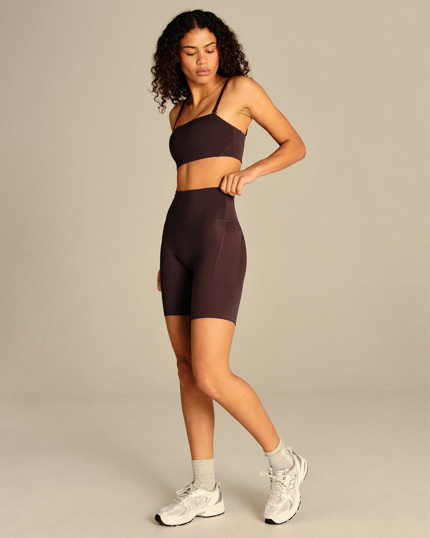 Essential High Waist Cycling Shorts with Pockets | Cafe Noir - Image 2