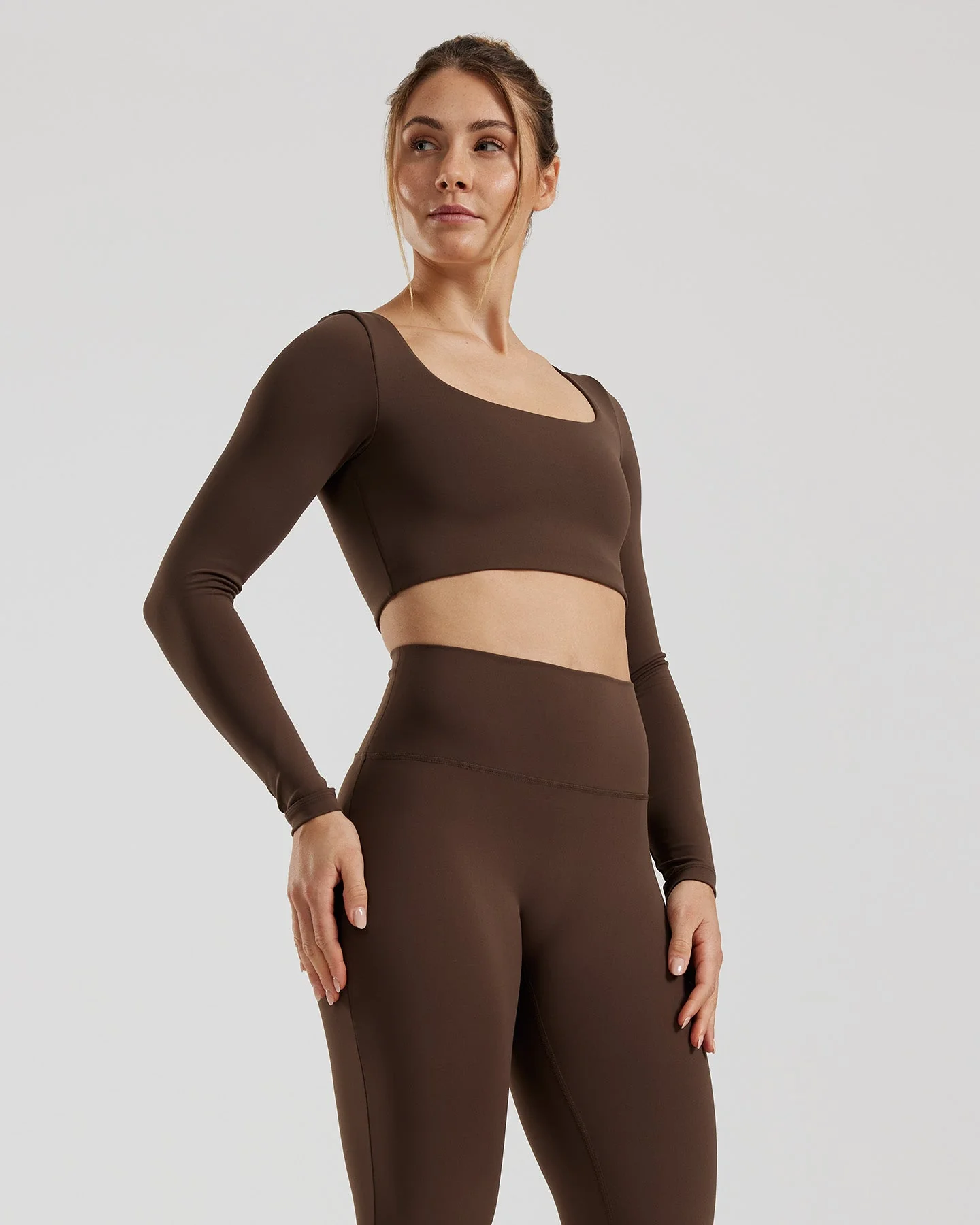 Essential Long Sleeve Built-In Bra Top | Cocoa - Image 6