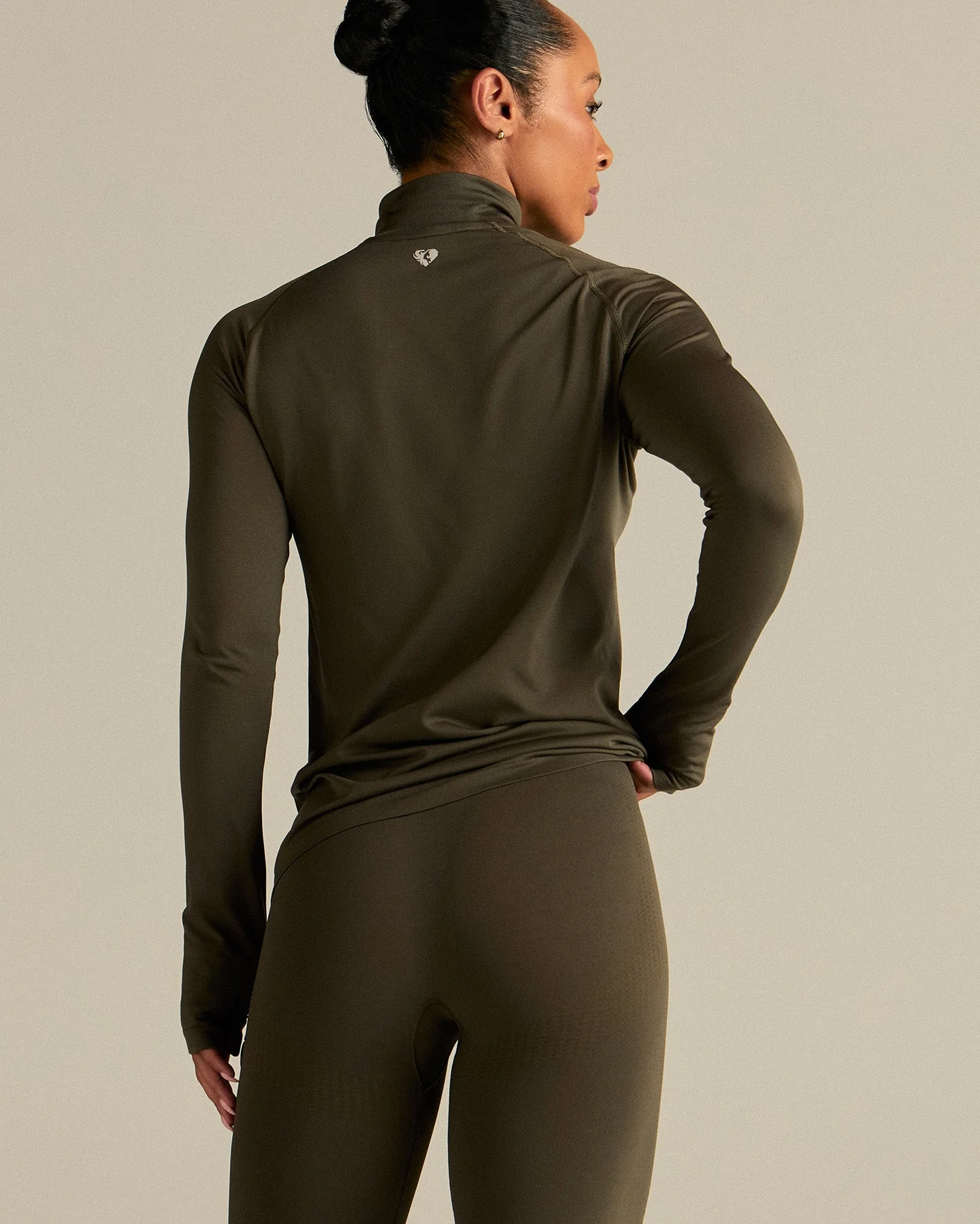 Lightweight Long Sleeve 1/4 Zip Top | Dark Olive - Image 4