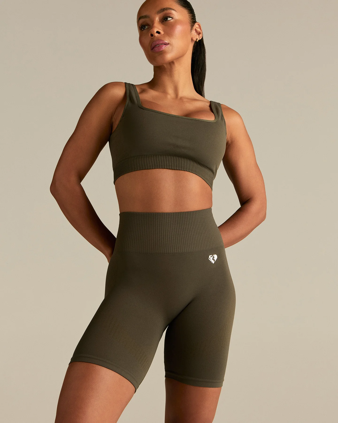 Power High Waist Cycling Shorts | Dark Olive - Image 4